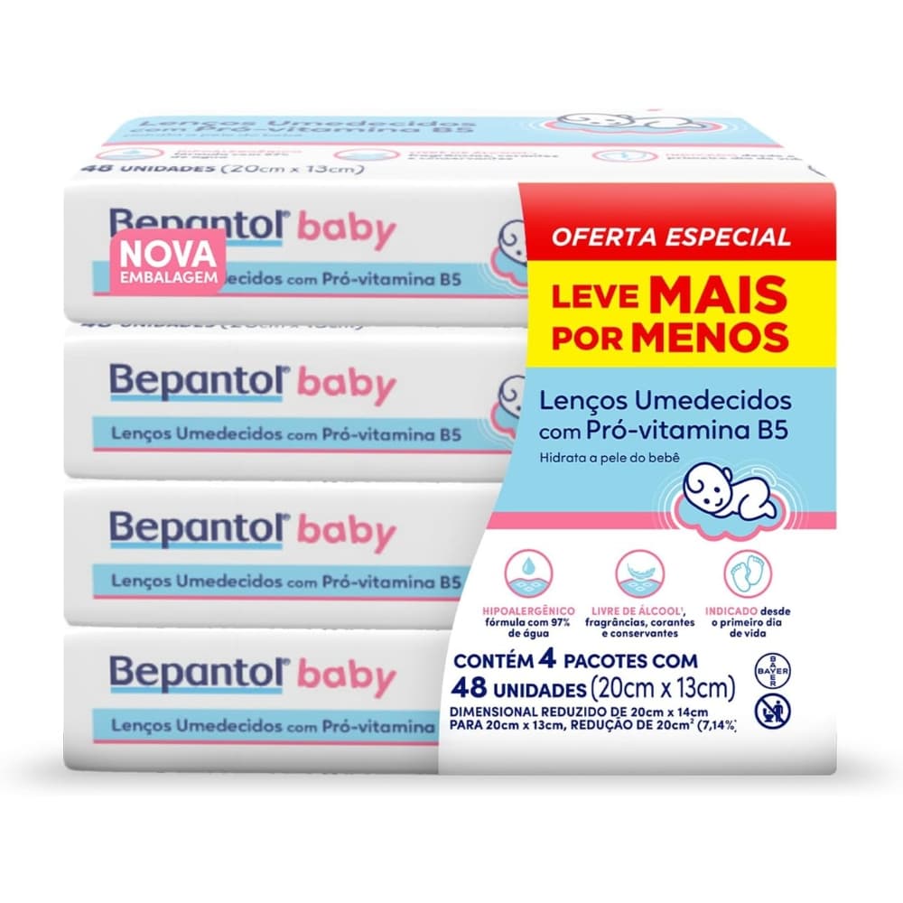 Kit com 4 Lenços Umedecidos Hipoalergênico 48un - Bepantol | Shopee Brasil
