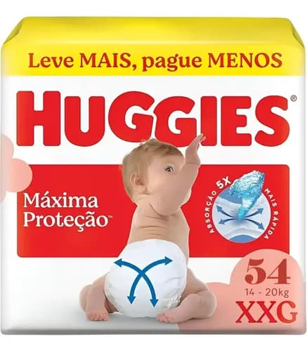 Fralda Huggies Máxima Proteção XXG, com 54 Unidades para Bebês de 14 a 20 kg